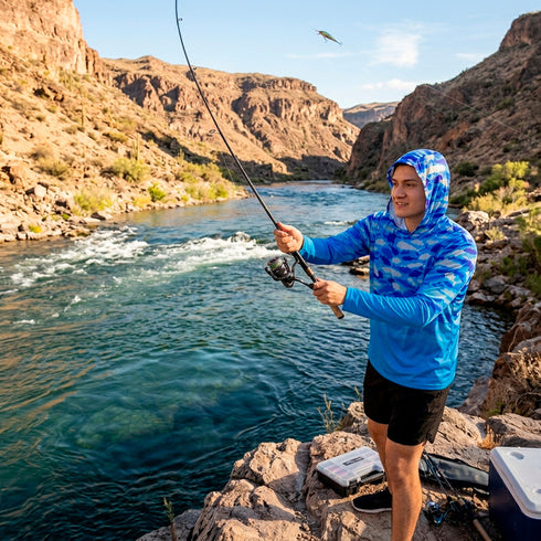 CAMISETA DE PESCA HOMBRE AZUL